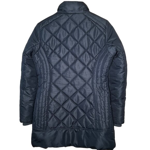 Details Intl Quilted Long Navy Coat Womens S Zipper Front Warm Winter Jacket - Picture 2 of 16